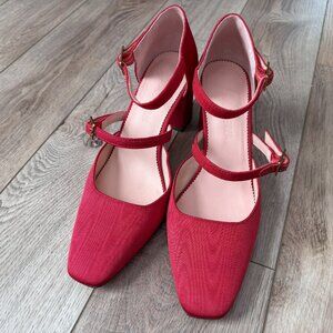 J. Crew Marta Double Strap Block Heels in Moire Silk, size 9